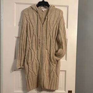 J. Jill Cozy Cream Cable Knit Hooded Sweater